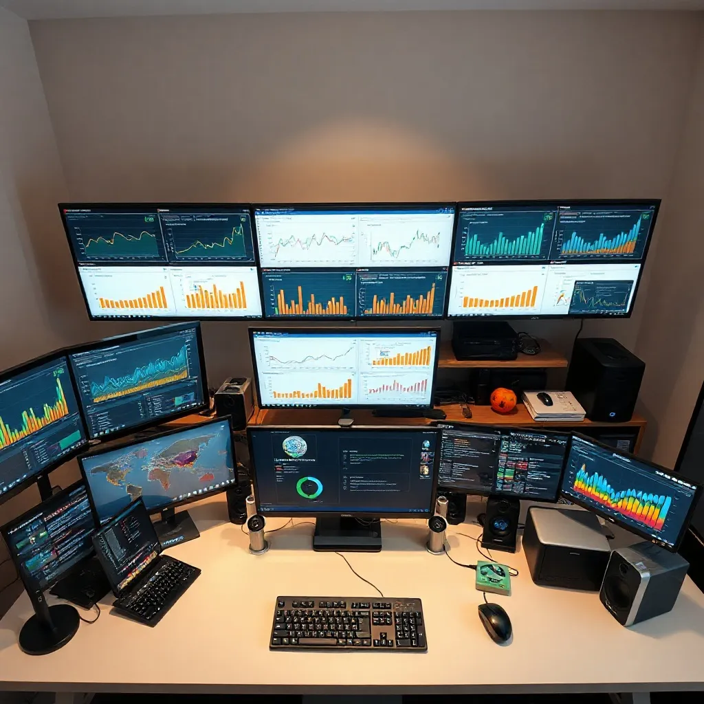 Professional technical workspace with multiple monitors show
